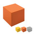 An orange stress cube with smaller yellow, orange, and silver cubes displayed underneath. It has a branding logo.