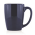 A ceramic mug in navy blue with a classic shape and a sturdy handle, featuring a logo.