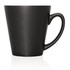 A ceramic mug in a matte black finish, featuring a stylish cone shape and a comfortable handle.