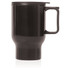 A black travel mug with a double wall, featuring a handle and a lid, holding 560ml. Brand logo visible.
