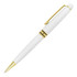 A metal ballpoint pen in white with gold accents and a clip, featuring a sleek, classical design.