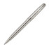A metal ballpoint pen in brushed stainless steel with a sleek design and a branded logo.