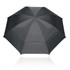 A 75cm black umbrella with a sturdy frame and a sleek design, featuring a branding logo.