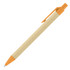 A ballpoint pen with a recycled paper body and orange plastic accents. It features a clip for easy attachment.