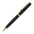 A black ballpoint pen with gold accents and a clip. It features a sleek, matte finish and a logo.