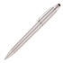 A silver plastic ballpoint pen with a stylus tip and a clip. The pen has a sleek, modern design.