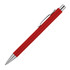 A red ballpoint pen with a sleek design and silver accents. It features a logo on the barrel.