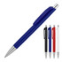 A ballpoint pen with a matte blue finish and a silver tip, alongside options in black, white, and red.