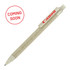 A ballpoint pen in wheat-coloured material with a red clip and logo, featuring a sleek design.