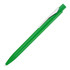 A green ballpoint pen with a white clip and a simple design. It features a logo on its body.