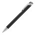 A ballpoint pen featuring a sleek carbon fibre design with chrome accents. It has a simple logo on the barrel.