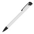 A metal ballpoint pen in matte white with a black clip and tip, featuring a logo.