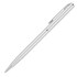 A silver matte ballpoint pen with a sleek design and a clip, featuring a logo on the body.