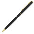 A black ballpoint pen with a matte finish and gold accents. It features a clip and branding.