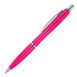 A pink ballpoint pen with a silver clip and detailing, featuring a sleek design and glossy finish.
