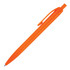 An orange ballpoint pen with a clip. The pen features a smooth surface and a simple design.
