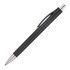 A ballpoint pen in black with a silver tip and clip, featuring a sleek design and branding.