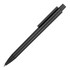 A black ballpoint pen with a glossy finish and a clip, featuring a simple design.