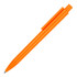 A ballpoint pen in vibrant orange, featuring a clip and a rounded tip, on a white background.
