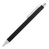 A black ballpoint pen with a silver clip and tip, featuring a sleek, minimalistic design.