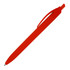 A red ballpoint pen with a matte rubber finish and a clip, featuring a branding logo.