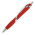 A red ballpoint pen with chrome accents, featuring a sleek design and a clip.