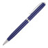 A blue metal ballpoint pen with silver accents and a clip, featuring a sleek, executive design.