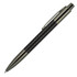 A metal ballpoint pen with a carbon fibre grip and silver accents. It features a clip and a sleek design.