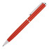 A metal ballpoint pen in red with silver accents and a clip, featuring a sleek design.