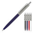 A metal ballpoint pen available in navy, black, red, and white, featuring a silver clip and accents, with a logo.