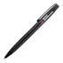 A matte black ballpoint pen with a silver clip and branding on the side.