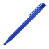 A blue matte ballpoint pen featuring a clip and a sleek design. The pen has a simple branding logo.