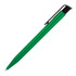 A gloss black clip plastic ballpoint pen in vibrant green, featuring a textured grip and a sleek design.
