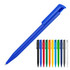 A ballpoint pen in blue with a glossy finish, surrounded by additional pens in various colours, including black, red, and green.