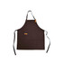A black poly-cotton canvas full bib apron with neck strap and a front pocket, featuring a logo.