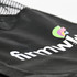 A black sports bag with a mesh overlay and logo detailing, ideal for carrying sports gear.