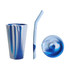 A drink bottle in blue marbled silicone, featuring a tumbler, straw, and lid with a logo. A drink bottle in blue marbled silicone, featuring a tumbler, straw, and lid with a logo.