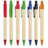 A set of seven pens in various colours: red, green, blue, black, orange, and a natural wood finish. Each pen has a clip.