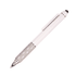 A white telescope pen with a silver metallic grip and a stylus tip for touchscreen devices.