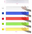 A selection of rulers in white, blue, red, green, and yellow, displayed with hands for scale. Each ruler has measurement markings.