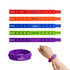 Colourful silicone wristbands in various shades, featuring bubble-like poppers. Includes branding on some bands.