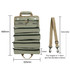 A roll-up tool bag in olive green with multiple zippered compartments and detachable shoulder strap. Measures 495mm x 320mm.