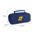 A navy pencil case with compartments and a handle, featuring a logo on the front. Dimensions are 240mm x 110mm x 80mm.
