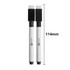 Two magnetic whiteboard markers with a black cap and white barrel, each measuring 114mm in length.