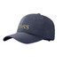 A navy blue perforated cap with a logo and a curved brim, designed for quick drying.