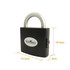 A padlock-shaped toolkit in black with a silver handle, featuring a logo on the front. Measures 19.5 cm by 15.4 cm. A padlock-shaped toolkit in black with a silver handle, featuring a logo on the front. Measures 19.5 cm by 15.4 cm.