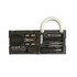 A padlock-shaped toolkit in black and silver, featuring various tools, including pliers and screwdrivers, in a compact case. A padlock-shaped toolkit in black and silver, featuring various tools, including pliers and screwdrivers, in a compact case.