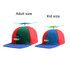 A propeller baseball cap in red, green, and blue, available in adult and kid sizes, featuring a logo on the front.