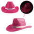 A light pink sequin cowboy hat featuring a white band and logo. The sequins create a sparkly effect.