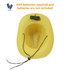 A yellow cowboy hat with sequins and a battery compartment, featuring a string for securing it.